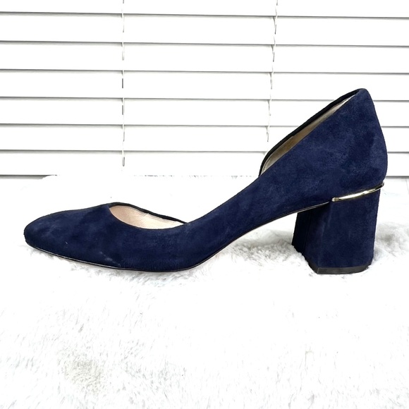 🚫SOLD!*|•COLE HAAN•| Navy Suede Cut Out Chunk Heel Dress Shoe* - Picture 4 of 16